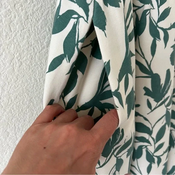 Pact NWOT Organic Cotton Fit & Flare Crossover Tropical Palm Summer Dress Small - Picture 9 of 16